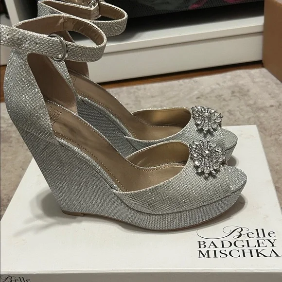 Badgley Mischka Silver Crystal Peep-Toe Ankle-Strap Heels - Picture 4 of 8